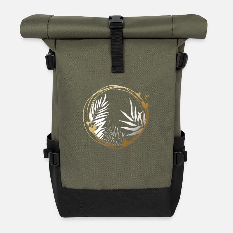 Blumen Floral Lineart - Rolltop Rucksack - Olive/Schwarz