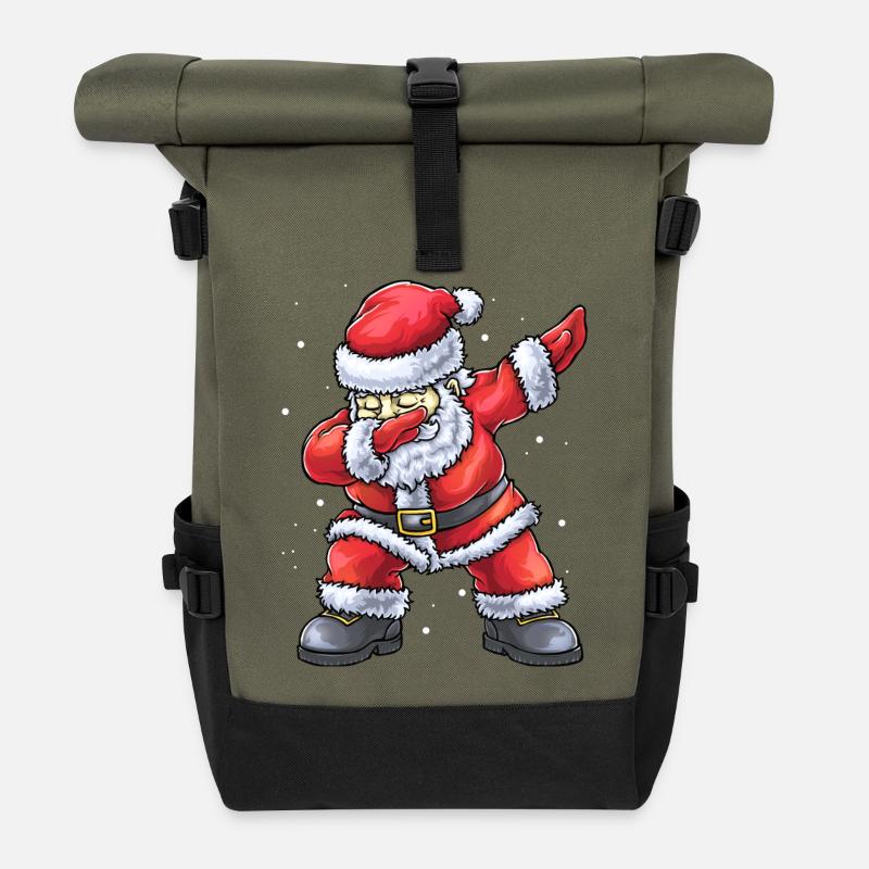 Weihnachtsmann Santa Claus Nikolaus - Rolltop Rucksack - Olive/Schwarz