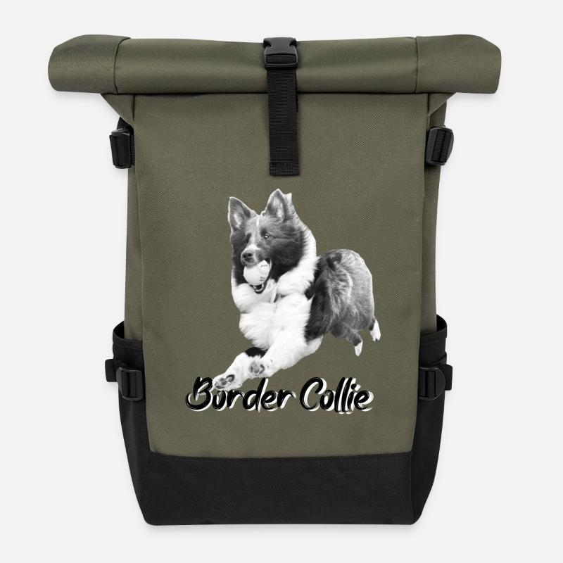 Sheltie Border Collie Hunde Collie Rassehund - Rolltop Rucksack - Olive/Schwarz