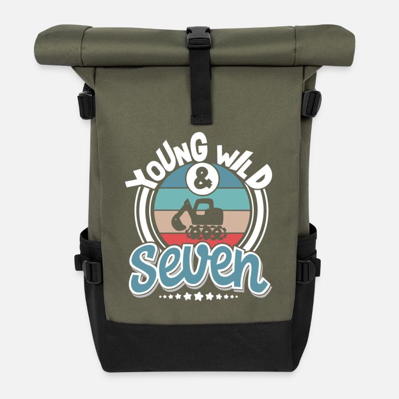 Bagger 7 Jahre Kindergeburtstag - Rolltop Rucksack - Olive/Schwarz