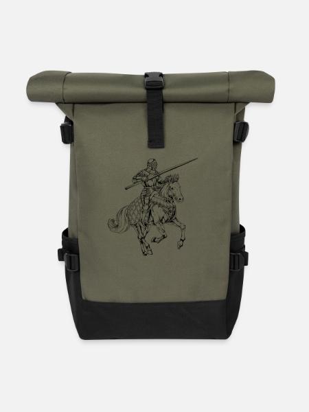 Mittelalterlicher Ritter zu Pferd - Tjosten - Rolltop Rucksack - Olive/Schwarz