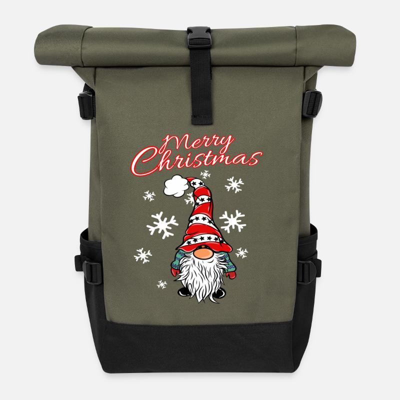 Wichtel Weihnachts Gnom - Rolltop Rucksack - Olive/Schwarz