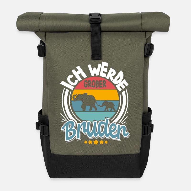 Ich Werde Großer Bruder - Rolltop Rucksack - Olive/Schwarz