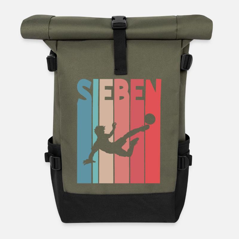 Fußball 7 Jahre Kinder Kindergeburtstag - Rolltop Rucksack - Olive/Schwarz