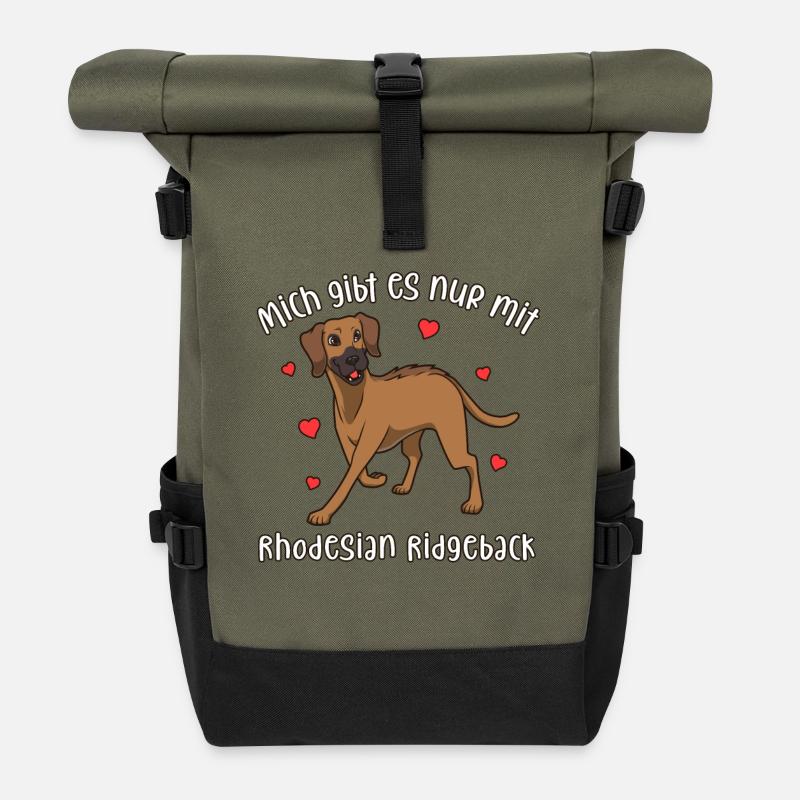 Rhodesian Ridgeback - Mich gibt es nur mit Hund - Rolltop Rucksack - Olive/Schwarz