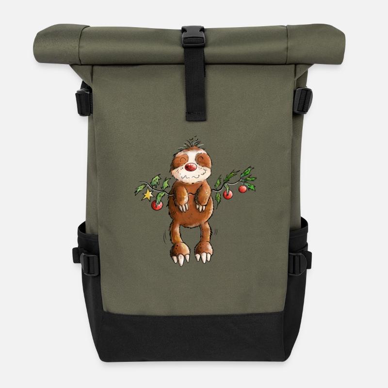 Froid Noël I Sloth Design I Noël - Sac à dos roll top - olive/noir