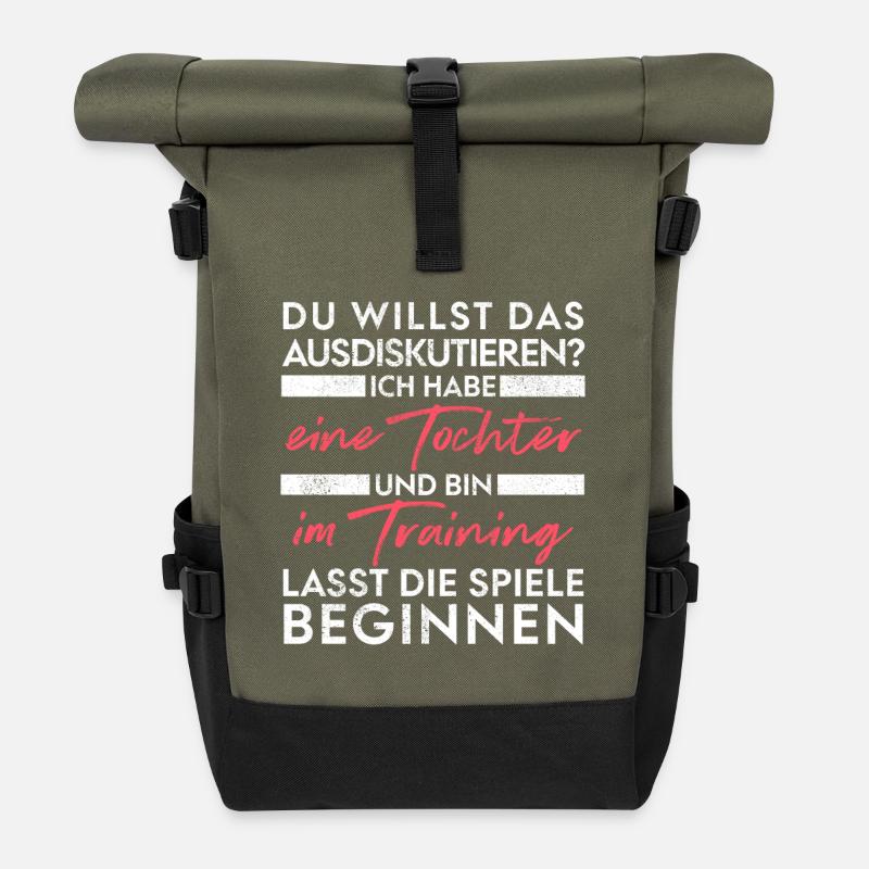 Du willst das ausdiskutieren - Vater Tochter - Rolltop Rucksack - Olive/Schwarz