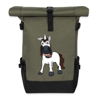 Einhorn Pferd Pony Reiten Lustig Humor irre Kind - Rolltop Rucksack - Olive/Schwarz - Vorne