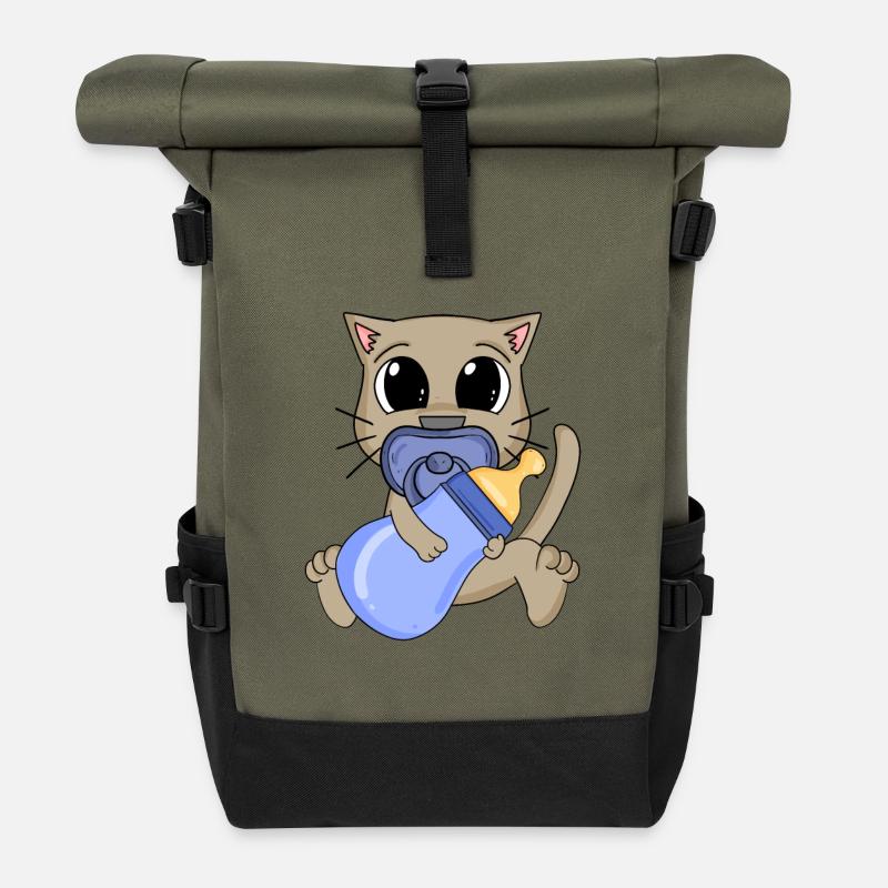 Baby Junge Katze - Rolltop Rucksack - Olive/Schwarz