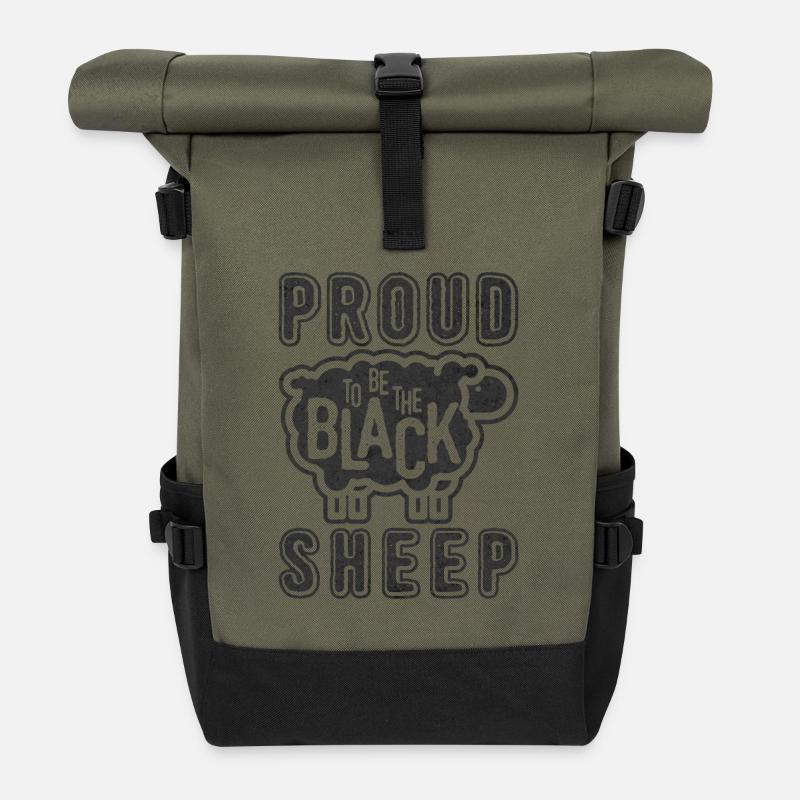 Proud Black Sheep | Stolzes Schwarzes Schaf - Rolltop Rucksack - Olive/Schwarz