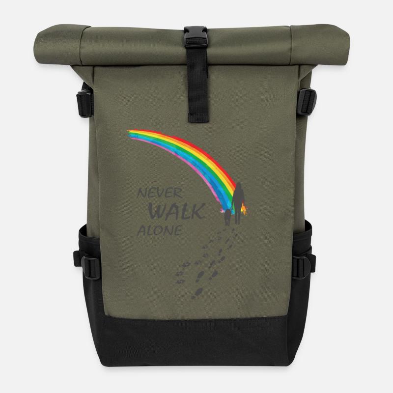 Never walk alone - Doglovers Hundeliebhaber Gassi - Rolltop Rucksack - Olive/Schwarz