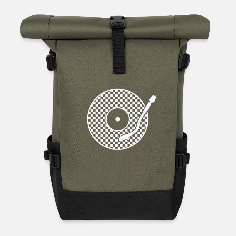 Ska Vinyl Schallplatte Jazz Musikstil - Rolltop Rucksack - Olive/Schwarz