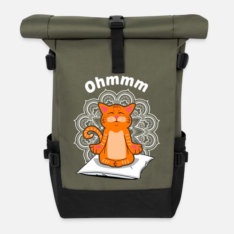 Yoga Katze Meditation Rote Katze Kater Geschenk - Rolltop Rucksack - Olive/Schwarz