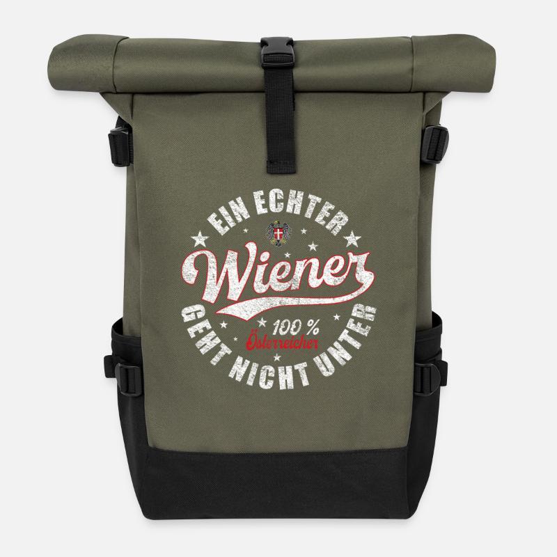 Ein echter Wiener geht nicht unter mit Grunge - Rolltop Rucksack - Olive/Schwarz