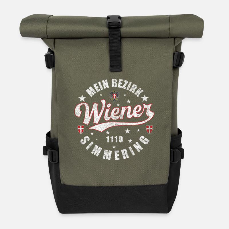 Ein echter Wiener Mein Bezirk 1110 Simmering - Rolltop Rucksack - Olive/Schwarz
