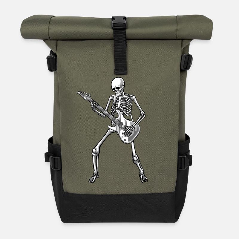 Gitarre Skelett Gitarrist - Rolltop Rucksack - Olive/Schwarz