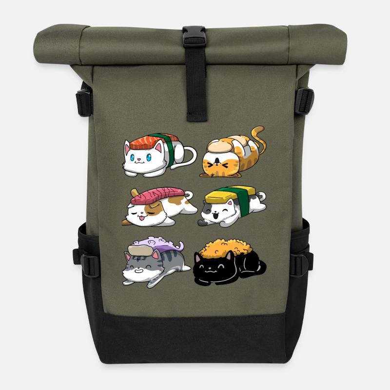 Sushi Katze Anime - Rolltop Rucksack - Olive/Schwarz