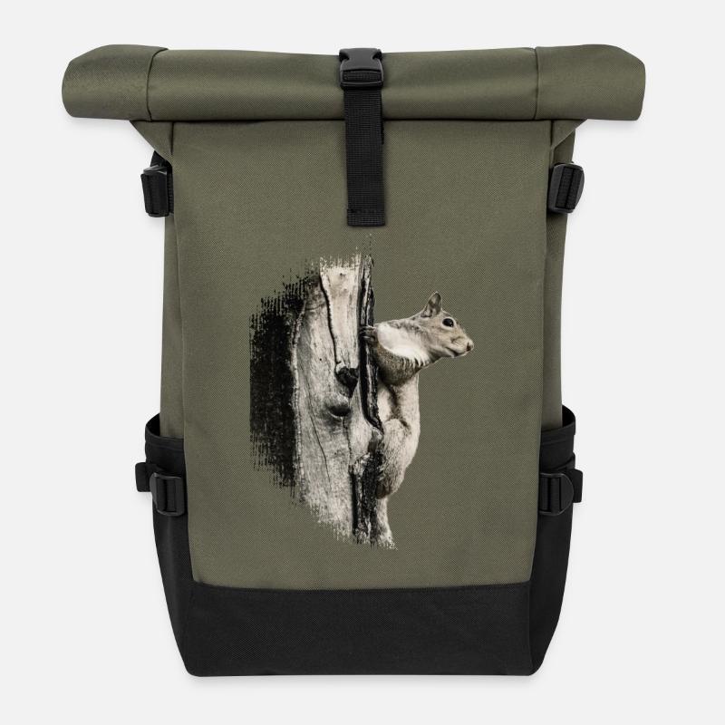 Eichhörnchen - Rolltop Rucksack - Olive/Schwarz