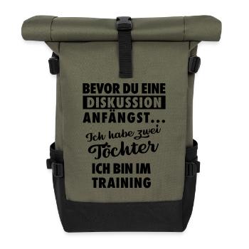 Ich habe zwei Töchter - Vater Geschenk - Rolltop Rucksack - Olive/Schwarz - Vorne