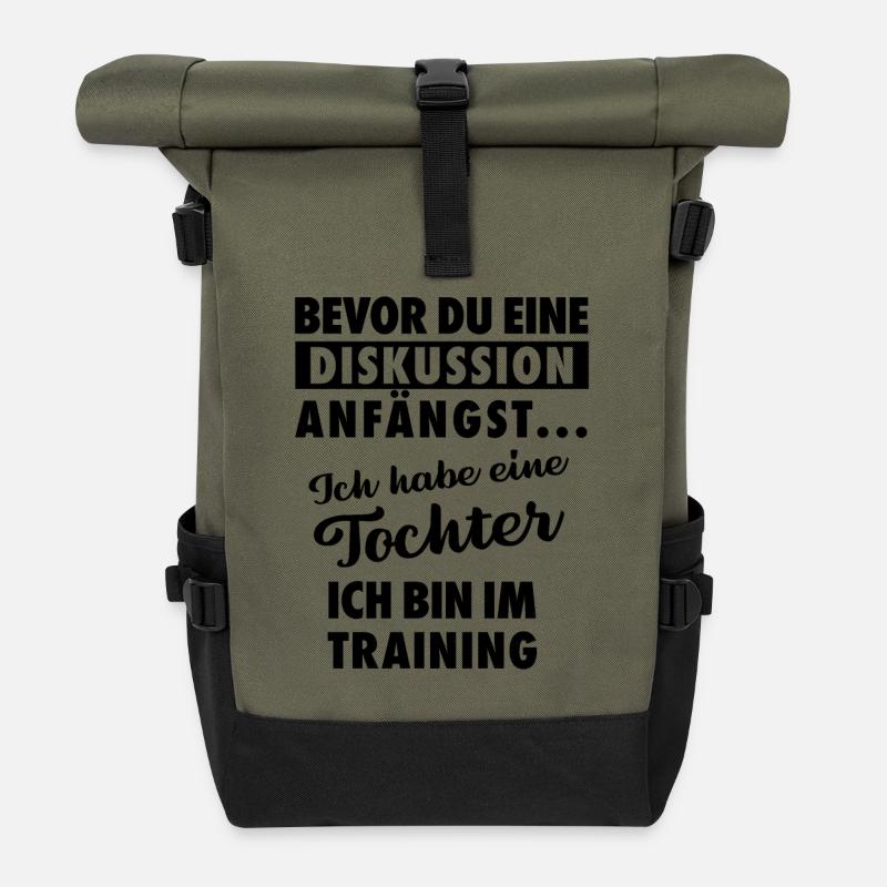 Ich habe eine Tochter - Vater und Tochter - Rolltop Rucksack - Olive/Schwarz