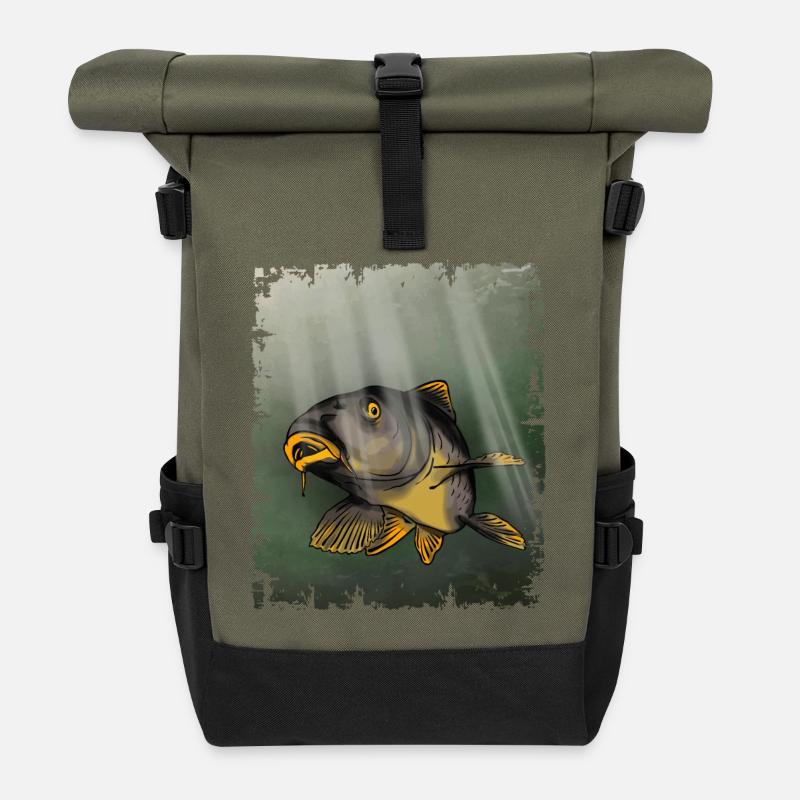 Karpfenfischen Unterwasserfisch-Design - Rolltop Rucksack - Olive/Schwarz
