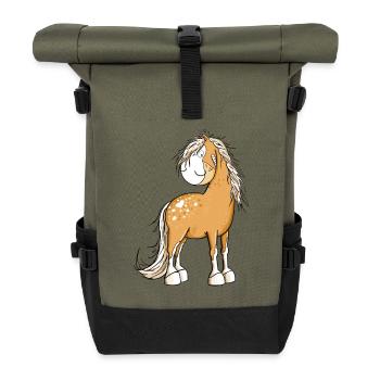 Happy Pferd I Pferdemotiv Fun - Rolltop Rucksack - Olive/Schwarz - Vorne