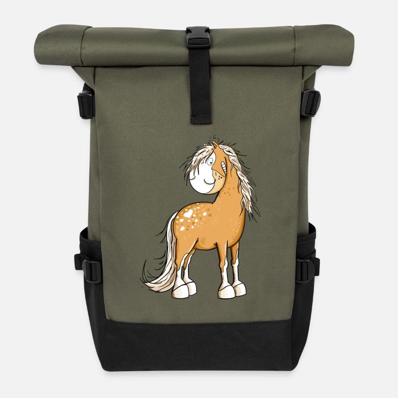 Happy Pferd I Pferdemotiv Fun - Rolltop Rucksack - Olive/Schwarz
