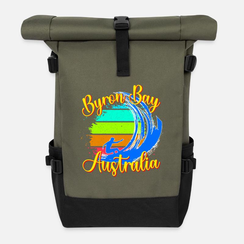 Byron Bay Australia Surfing - Roll Top Backpack - olive/black
