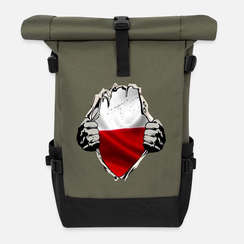 Polen - Polnische Flagge unterm Shirt - Rolltop Rucksack - Olive/Schwarz