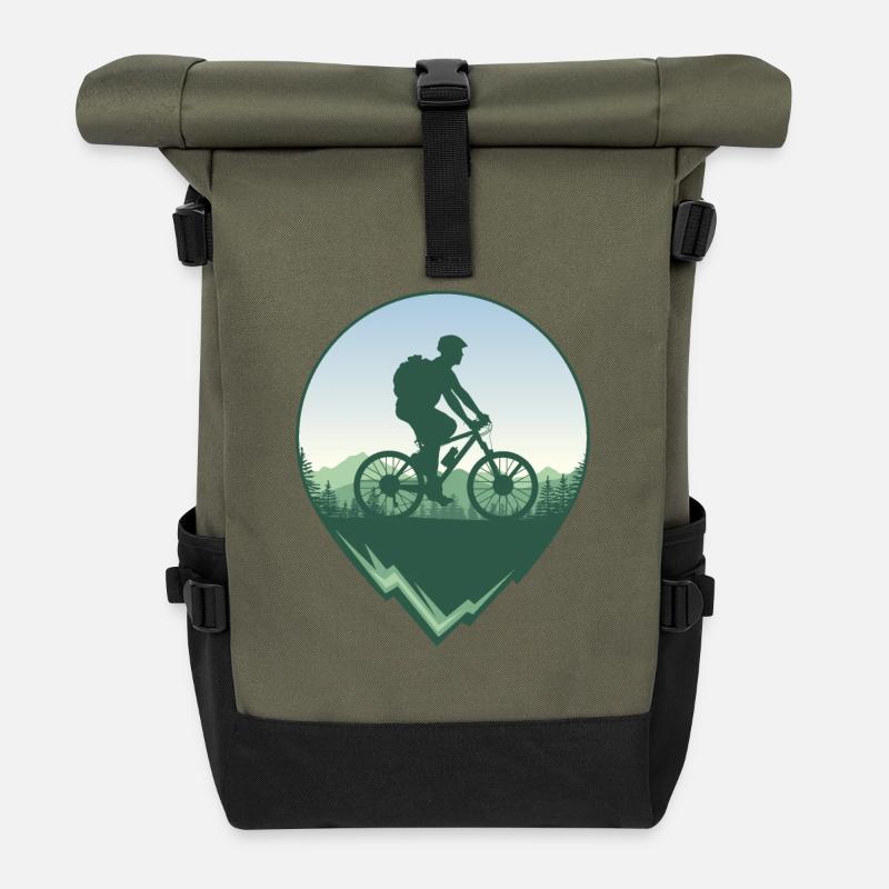 Mountainbiker vor Wald und Bergen - Rolltop Rucksack - Olive/Schwarz