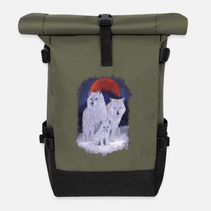 Wolfsfamilie - Rolltop Rucksack - Olive/Schwarz