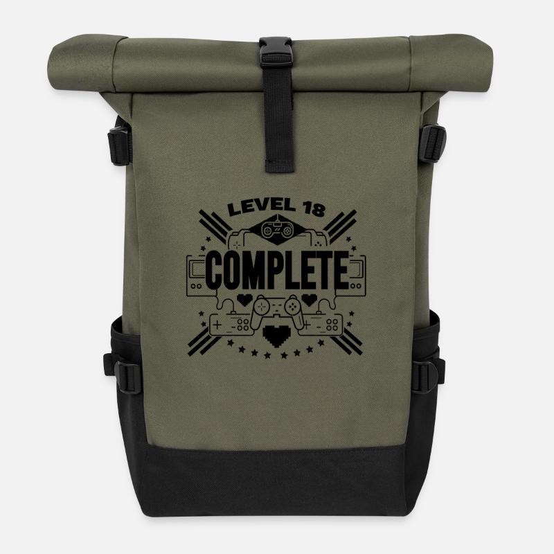 18 Geburtstag Gamer Level 18 - Rolltop Rucksack - Olive/Schwarz
