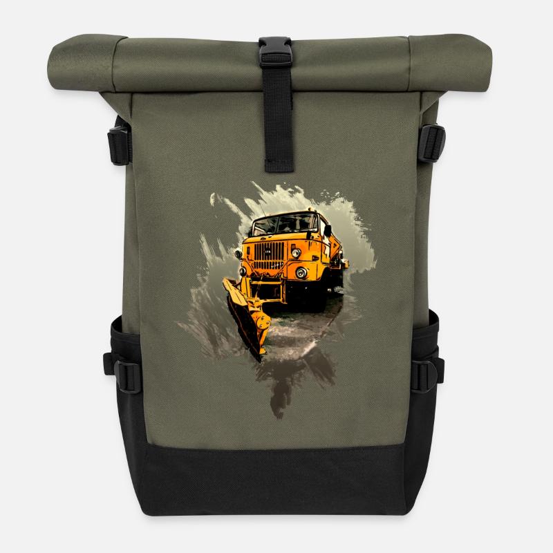 W50 Straßenräumfahrzeug Winterdienst DDR - Rolltop Rucksack - Olive/Schwarz