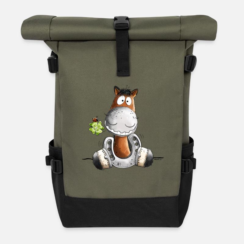 Cheval chanceux I Cheval Fer à cheval Lucky Shamrock - Sac à dos roll top - olive/noir