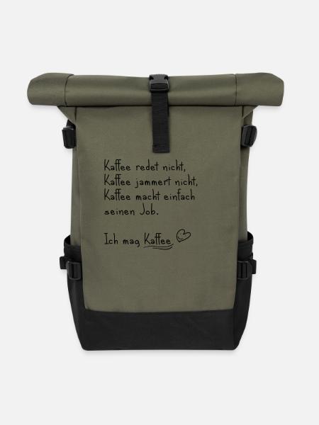 Ich mag Kaffee - Rolltop Rucksack - Olive/Schwarz