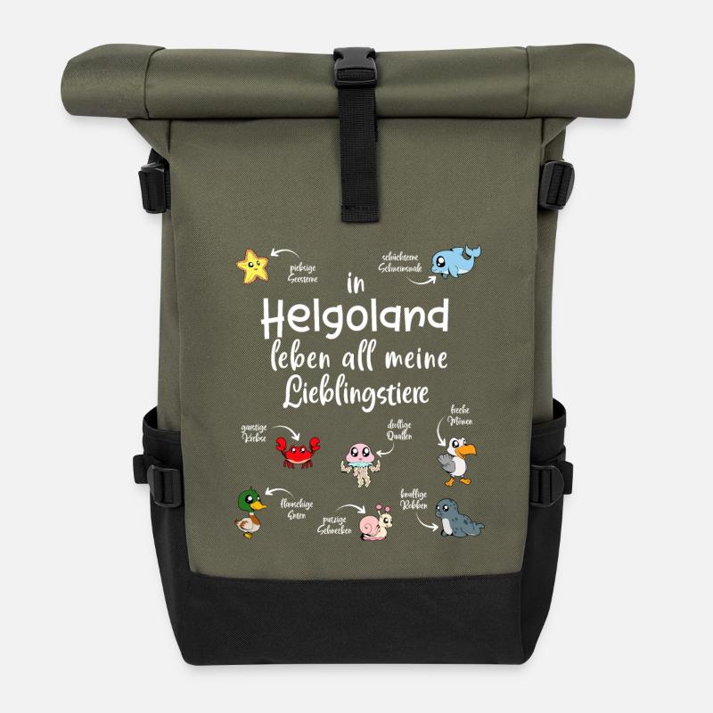 Meine Lieblingstiere in Helgoland - Rolltop Rucksack - Olive/Schwarz