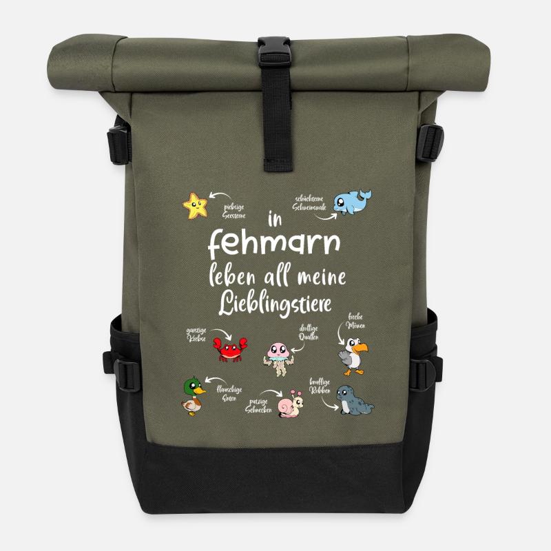 Meine Lieblingstiere in Fehmarn - Rolltop Rucksack - Olive/Schwarz