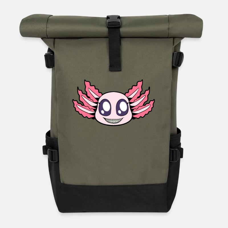Axolotl mit Zahnspange - Rolltop Rucksack - Olive/Schwarz