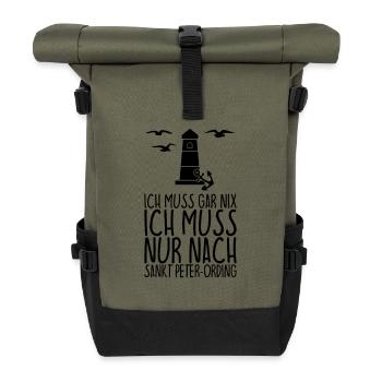 Ich muss gar nix muss nur nach SANKT PETER-ORDING - Rolltop Rucksack - Olive/Schwarz - Vorne