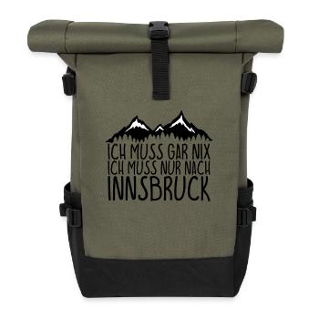 Ich muss gar nix Ich Muss nur nach INNSBRUCK - Rolltop Rucksack - Olive/Schwarz - Vorne