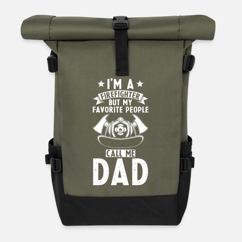 Feuerwehr Vater - Rolltop Rucksack - Olive/Schwarz