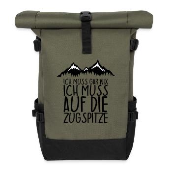 Ich muss gar nix Ich Muss auf die ZUGSPITZE - Rolltop Rucksack - Olive/Schwarz - Vorne