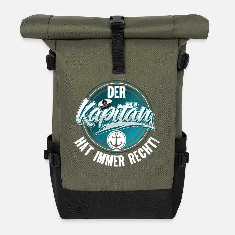 Kapitän Motorboot Segeln Boot Schiff - Rolltop Rucksack - Olive/Schwarz