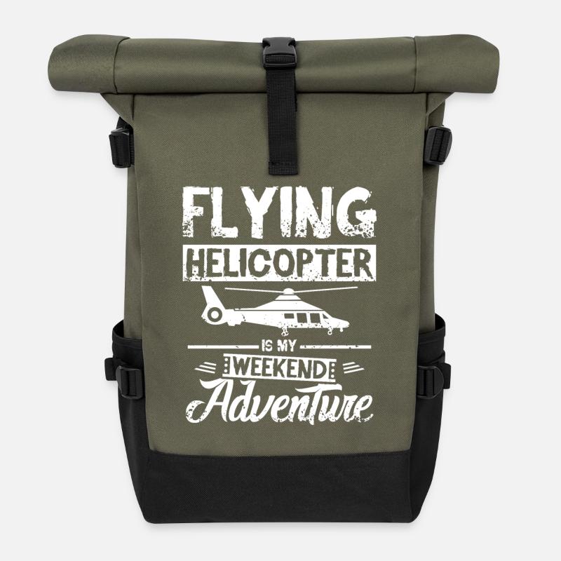 Piloter un hélicoptère est mon aventure du week-end - Sac à dos roll top - olive/noir