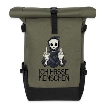 Ich hasse Menschen - Rolltop Rucksack - Olive/Schwarz - Vorne