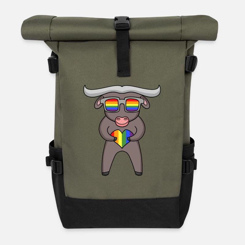 LGBT Animal Ox Rainbow - Roll Top Backpack - olive/black