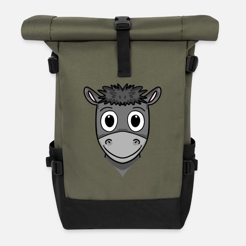 Esel Kopf - Rolltop Rucksack - Olive/Schwarz