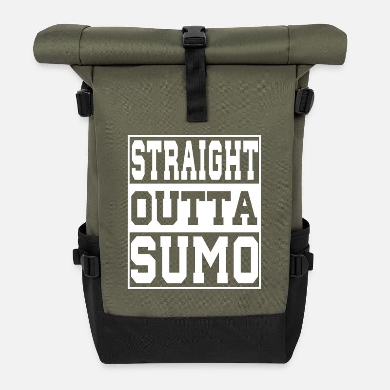 Sumo saying funny - Roll Top Backpack - olive/black
