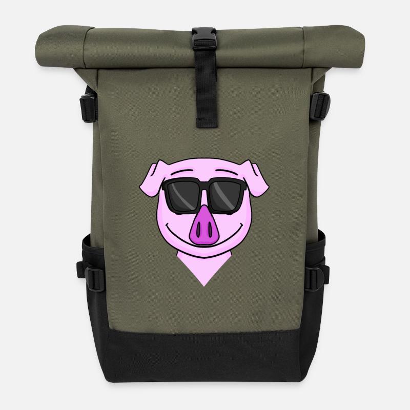 cooles Schwein - Rolltop Rucksack - Olive/Schwarz