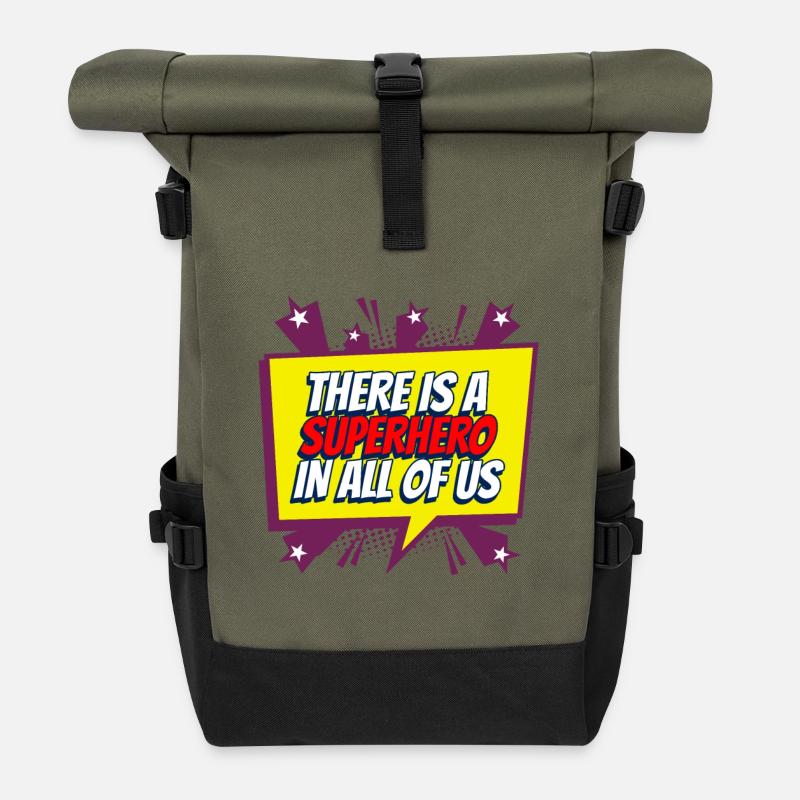 Superhero in all of us - Roll Top Backpack - olive/black